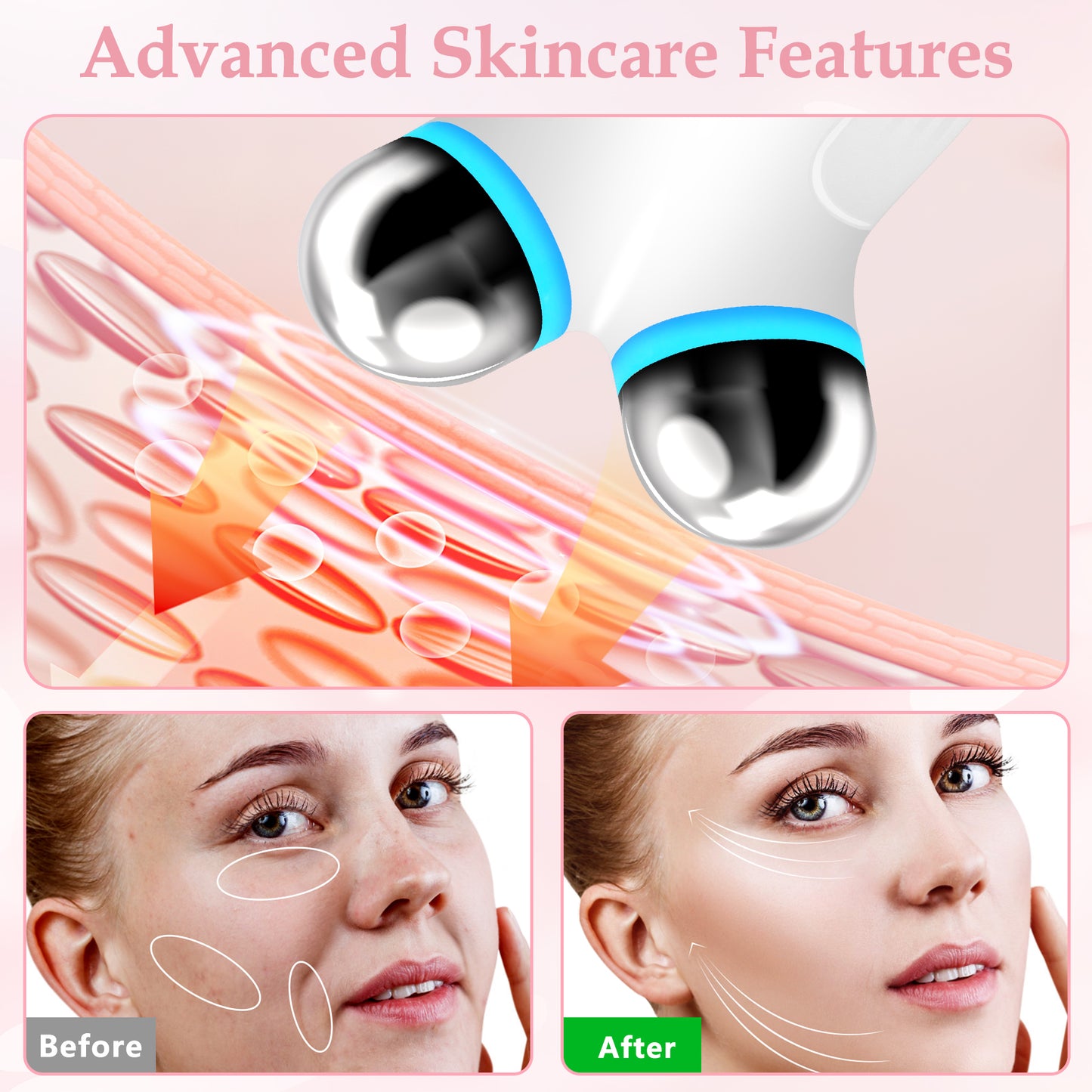 Anti Aging and Wrinkles Microcurrent Facial Device, Boost Skin Care Products Absorption - White